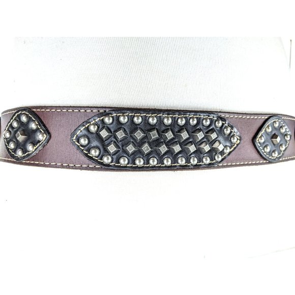 Iron Horse Accessories Vintage Brown Black Silver Studded Leather Large Western Buckle Belt